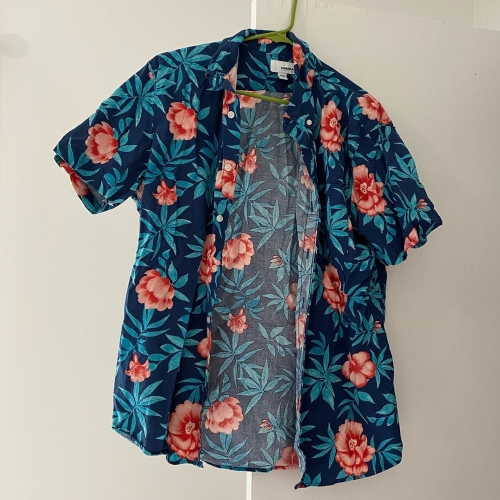 Blue Floral Button Down Shirt